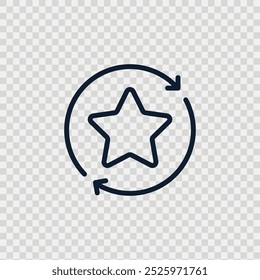 Bonus star point in the arrow circle outline icon, sign. Flat vector illustration isolated on transparent background. Editable stroke, pixel perfect. Black and white picture, simple style
