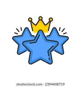 Bonus stars with crown icon. Vector exclusive benefits, reward or gift for VIP members of customer loyalty incentive program. Isolated color line symbol of blue stars and gold royal crown