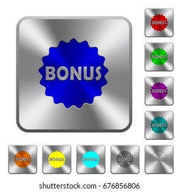 Bonus sticker engraved icons on rounded square glossy steel buttons