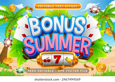 bonus summer 3d text effect and editable text effect with illustration of summer on the beach