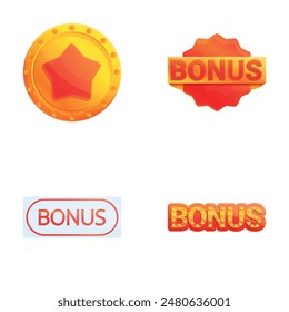 Bonus symbol icons set cartoon vector. Various shopping bonus. Loyalty program