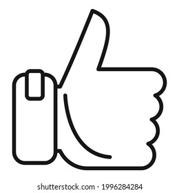 Icono del dedo pulgar hacia arriba. Guión Bono de contorno hacia arriba icono vectorial para diseño web aislado en fondo blanco