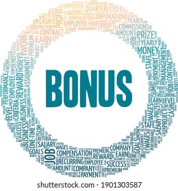 Bonus vector illustration word cloud isolated on a white background.