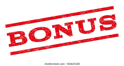 Bonus watermark stamp. Text caption between parallel lines with grunge design style. Rubber seal stamp with scratched texture. Vector red color ink imprint on a white background.