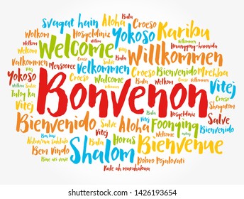 Bonvenon (Welcome in Esperanto) word cloud in different languages