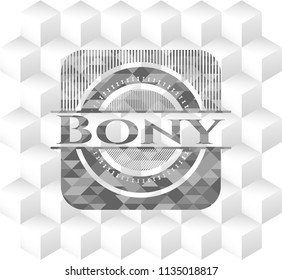 Bony grey badge with geometric cube white background