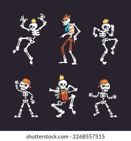 Bony Skeleton Character in Different Pose and Action Vector Set