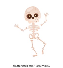 Bony Skeleton as Halloween Character Walking with Raised Hands Vector Illustration