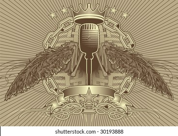 Bony wing tattoo style motif featuring a microphone.
