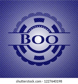Boo badge with denim background