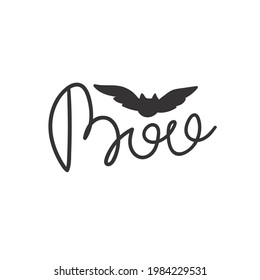 Boo with a bat. Halloween Design Elements Set. Hand Drawn Cartoon Doodles. Vector illustration. Template social madia post