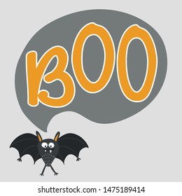 Boo - Bat voice - Halloween overlays, lettering labels design. Retro badge. Hand drawn isolated emblem with quote. Halloween party sign/logo. scrap booking, posters, greeting cards, banners, textiles