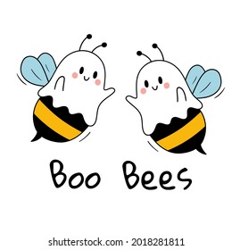 Boo Bees. Funny Halloween. Happy Halloween. Vector illustration. Isolated on white background. Good for posters, t shirts, postcards.