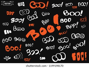 Boo. Big set of design elements for Halloween. Lettering design template.