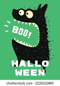 ¡BOO! Dibujo vectorial monstruo de bog sobre fondo de color verde para Halloween