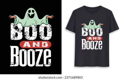 Boo and booze. Funny cartoon silhouette . Vector illustration for tshirt, website, print, clip art, poster and print on demand merchandise.