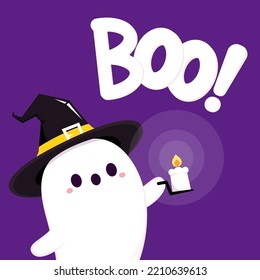 BOO! calligraphy text design with bat, spider, ghost and net with Boo vector sign. Halloween message silhouette isolated on white background. Cartoon Halloween greeting card. Illustration BOO.