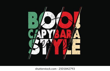 ¡Boo! Estilo Capybara - diseño lindo de la camiseta de Halloween de Capybara, frase de caligrafía dibujada a mano, gráfico de Vector de camiseta aislado para ropa, impresión y proyectos de bricolaje.