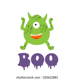 Boo card with funny monster. Illustration in vector format