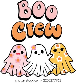 Boo crew cute halloween ghosts vector illustration.