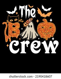 The boo crew Halloween pumpkin And cat Glitter Family Costume T-shirt design