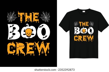 The Boo Crew, Halloween Tees, Boo Halloween Shirt, Pumpkin, Spider, Halloween T-shirt, Retro groovy, Stay Spooky, Greeting Card, Poster, and Mug Design.