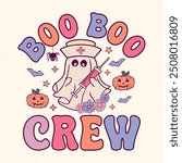 Boo boo crew - Retro Groovy Halloween t shirt design, vector graphic