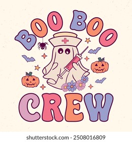 Boo Boo Crew - Retro Groovy Halloween T-Shirt Design, Vektorgrafik