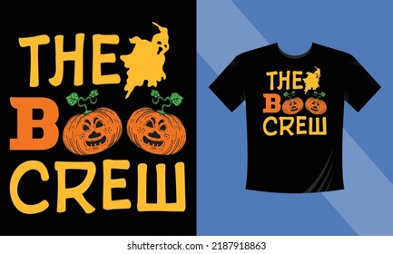 The Boo Crew scary - Halloween T-Shirt Design Template. Night, Moon, Witch, Mask. Night background T-Shirt for print.