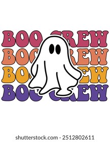 Boo Crew Spooky Retro Groovy Vintage, Camisa fantasma professor assustadora Halloween, Camisa de professor groovy, Camisa de abóbora Halloween, Boos Mulheres Fantasma bonito, festa tema ghoulish, Retro, Camisa Modelo de impressão