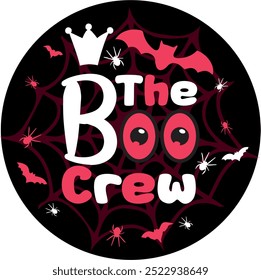 The Boo Crew Vector Design, Groovy Halloween T-shirt Design, Halloween Vector Graphic, Spooky Bat Vector Art, Boo Clipart Design. The Boo Crew T-Shirt Design