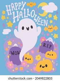 Boo cute Art Happy Halloween Vector illustration. Happy Halloween Background Vector illustration