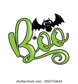 Boo - cute bat and spider. Good for t shirt print, poster, card, label, and decoration for Halloween.