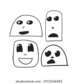 Boo Cute cartoon spooky character. Smiling, sad, mad face. Flat design. Vector