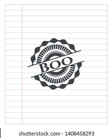 Boo emblem drawn in pencil. Vector Illustration. Detailed.