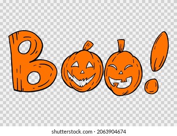 Boo Font With Smile Pumpkin Wood Texture Isolated On Png Or Transparent Texture,Halloween Party Background ,element Template For Poster,online,vector Illustration 