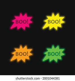 Boo four color glowing neon vector icon