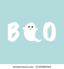 Boo and funny cartoon ghost for Halloween Day. Vector graphics