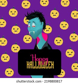Boo! Funny vampire. Halloween character. Scary and terrible vampire. Happy Halloween.