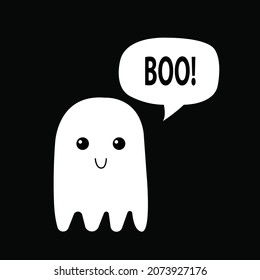 BOO ghost. Cute Halloween ghost with speech bubble. Boo. Vector illustration