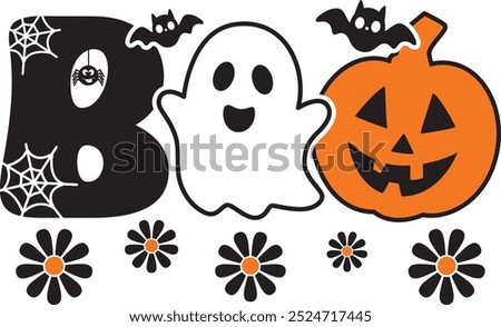 Boo and ghost Halloween spooky, Text design for shirt