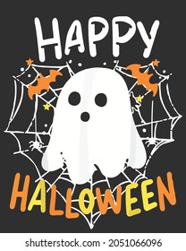 Boo Ghost Heart Spriderweb Happy Halloween Vector illustration. Happy Halloween Background Vector illustration