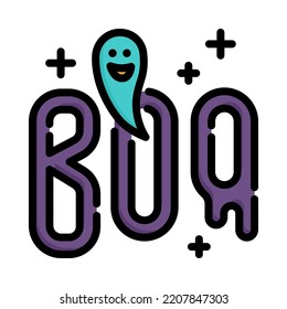 Boo with ghost icon. Filled outline design. Ghosts and the words "Boo". Cute Halloween ghost. Holiday event halloween. Vector Illustration.