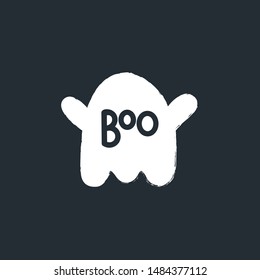 Boo. Ghost vector hand drawn childish illustration. Naive character print for t shirt, textile, poster, card etc