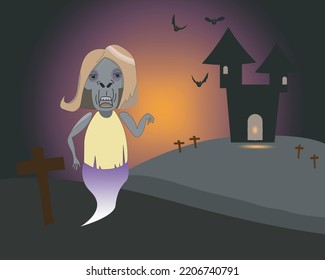 Boo ghosts from haunted house and scary at halloween night.