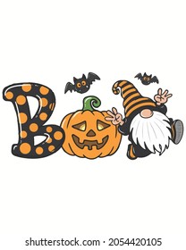 Boo Gnomes Pumpkin Halloween Vector illustration. Happy Halloween Background Vector illustration