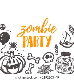 Boo! Halloween card concept design. Lettering. Celebration motivational slogan. Hand drawn vector illustration. Can be used for sticker, badge, poster, banner, party invitation, decoration, flyer.