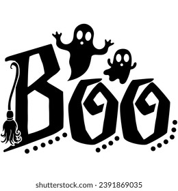 Boo-halloween-Geister, schwarzes Vektorgrafik-Design und Schnittdatei