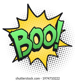 Boo Halloween lettering in cartoon style. Template for print design. Isolated vector illustration on white background