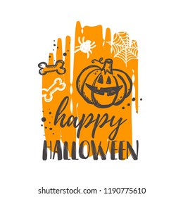Boo! Halloween logo, icon and label for your design. Lettering. Celebration motivational slogan. Hand drawn vector illustration. Can be used for sticker, badge, card, poster, banner